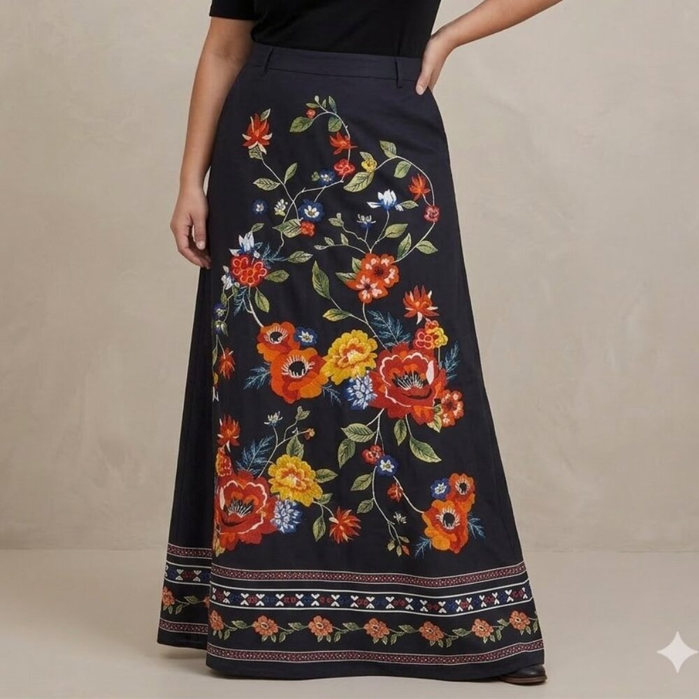Black Floral Maxi Skirt 2X